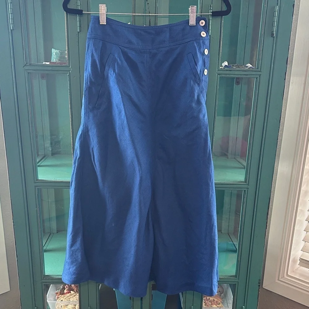Vintage Linen Liz Sport Blue Women's Skirt with side button details